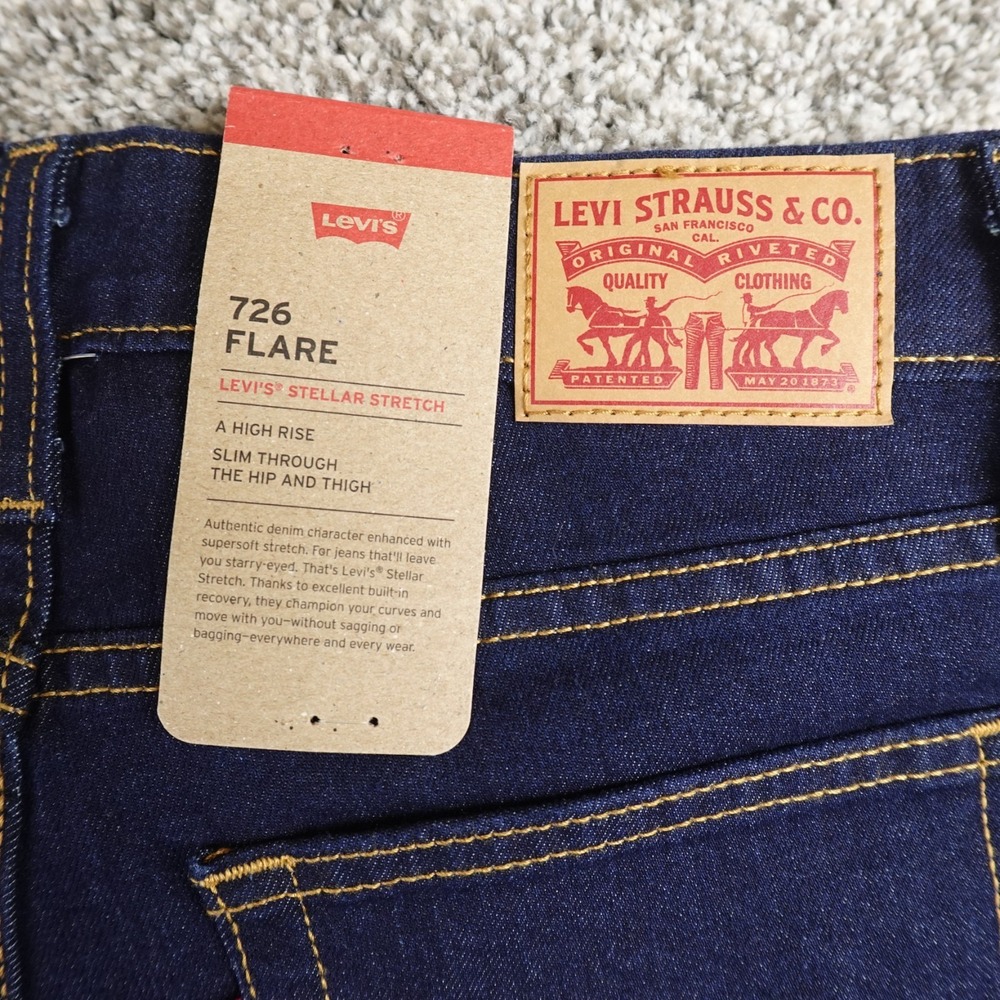 Levi's Dark Blue Denim 726 Flare Jeans with Brown Patch